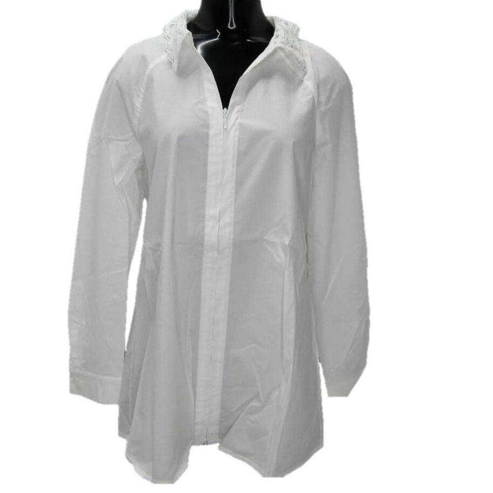 NEW ANNE FONTAINE Shirt White Size 10 Basque Classic Long Sleeve Lace Collar